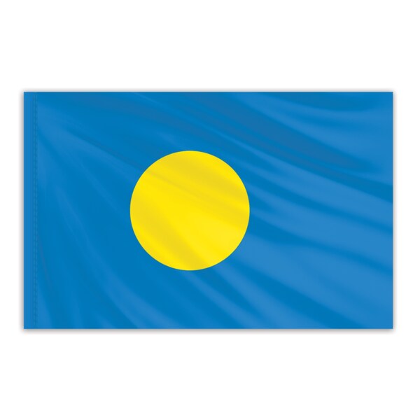 Global Flags Unlimited Palau Indoor Nylon Flag 4'x6' with Gold Fringe 202641F